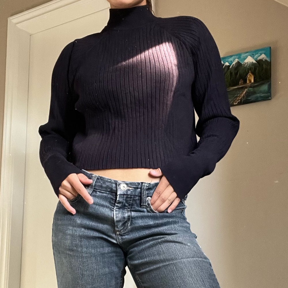 Zara Dark Blue Mock Neck Sweater